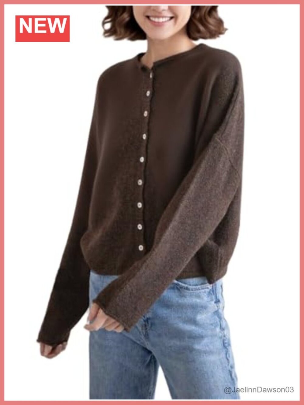 Women's Button Down Crewneck Cardigan Sweater Lightweight Loose Knit